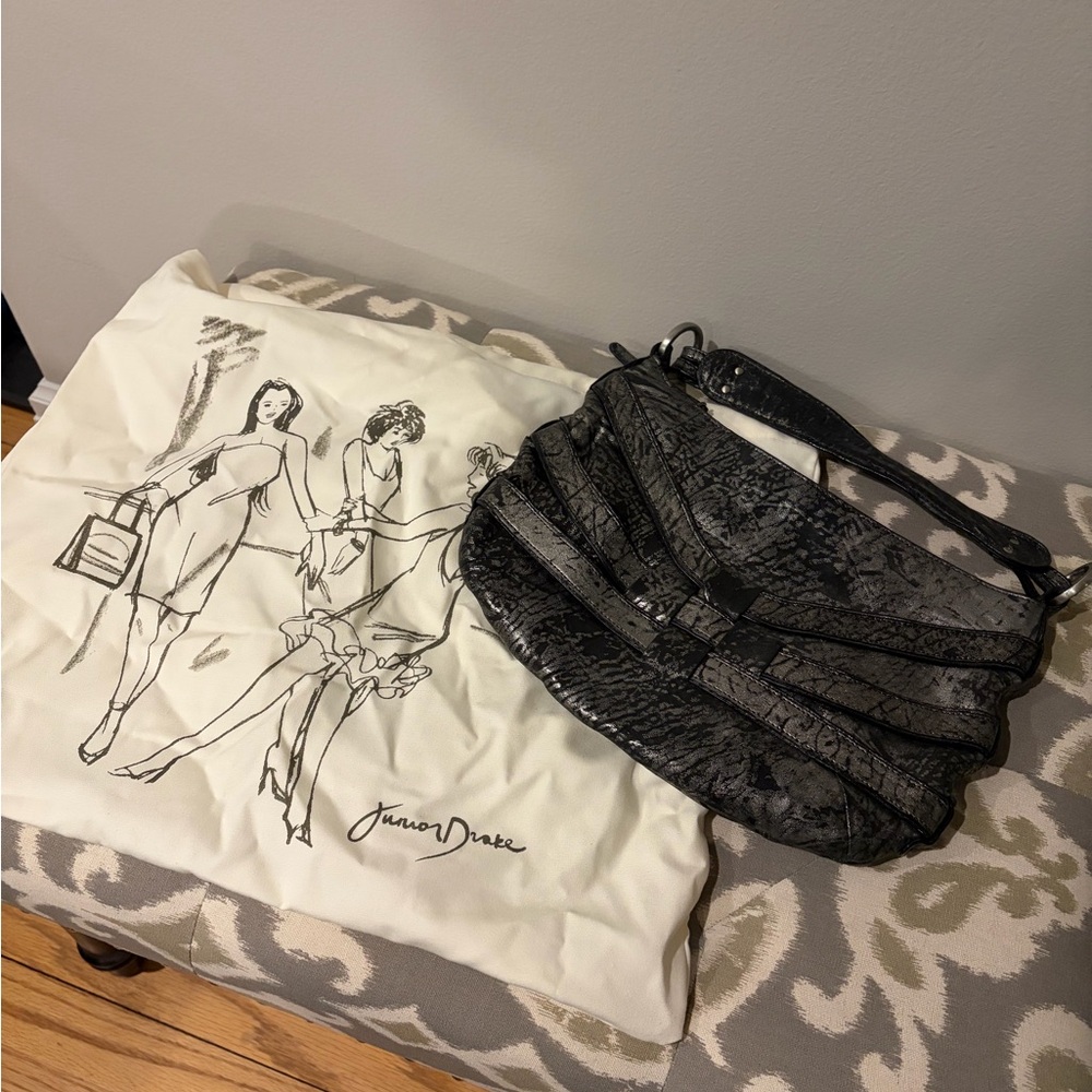 Vintage Junior Drake Y2K Black and silver leather Clutch Bag